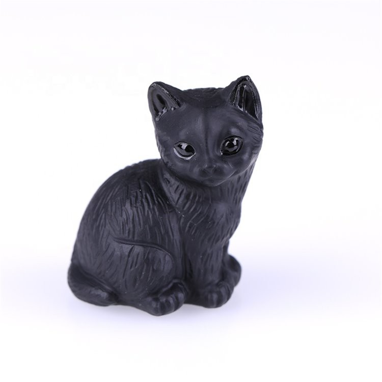 Gatto scolpito obsidiano di cristallo naturale