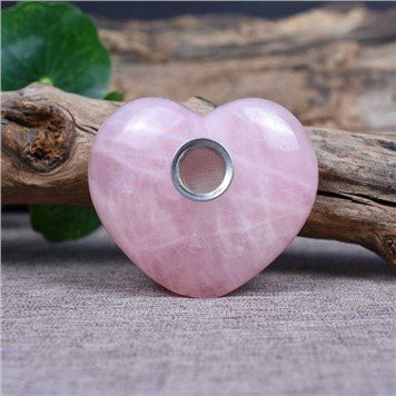 Pipa de fumar en forma de corazón de cuarzo rosa natural